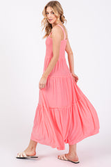 Salmon Sleeveless Tiered Maxi Dress