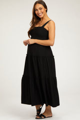 Black Sleeveless Tiered Maternity Maxi Dress