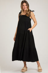 Black Sleeveless Tiered Maternity Maxi Dress