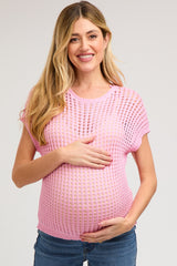 Pink Open Knit Maternity Top