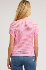 Pink Open Knit Maternity Top