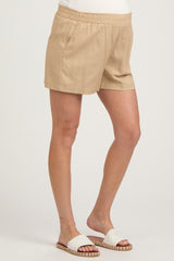 Taupe Smocked Waist Maternity Shorts