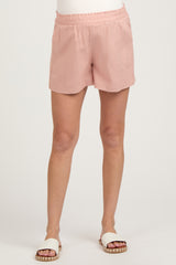 Peach Smocked Waist Maternity Shorts