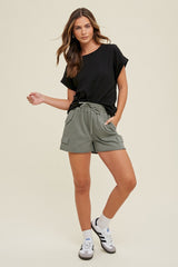 Olive Cargo Raw Hem Maternity Lounge Shorts