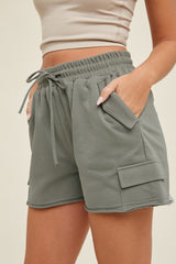 Olive Cargo Raw Hem Lounge Shorts