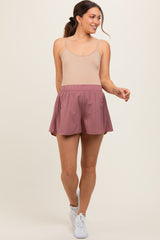 Burgundy Pleated Maternity Active Shorts