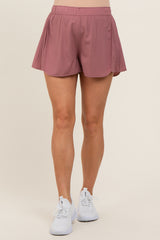 Burgundy Pleated Maternity Active Shorts