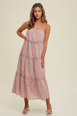 Mauve Gingham Ruffle Tiered Midi Dress