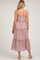 Mauve Gingham Ruffle Tiered Maternity Midi Dress