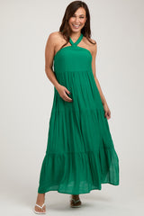 Emerald Halter Tiered Maternity Maxi Dress