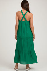 Emerald Halter Tiered Maternity Maxi Dress