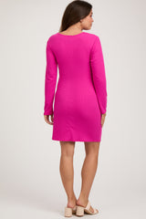 Fuchsia Ribbed Side Ruched Maternity Fitted Dress