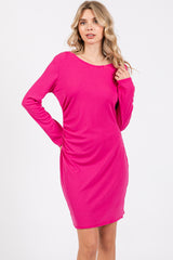 Fuchsia Ribbed Side Ruched Fitted Dress