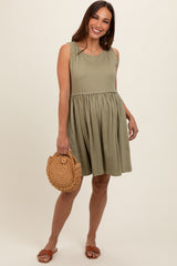 Olive Sleeveless Textured Maternity Dress