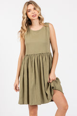 Olive Sleeveless Textured Dress