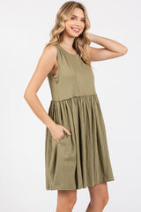 Olive Sleeveless Textured Dress