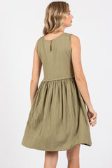 Olive Sleeveless Textured Dress