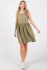 Olive Sleeveless Textured Dress