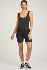 Charcoal Sleeveless Ribbed Biker Short Maternity Romper