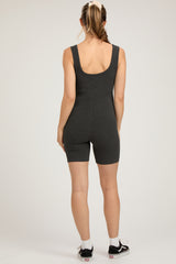 Charcoal Sleeveless Ribbed Biker Short Maternity Romper