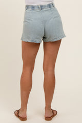 Light Blue Denim Pleated Maternity Shorts