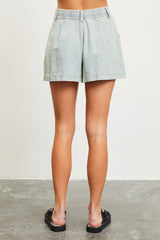 Light Blue Denim Pleated Shorts