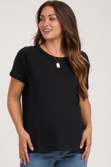 Black Raw Hem Maternity Short Sleeve Top