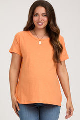 Orange Raw Hem Maternity Short Sleeve Top