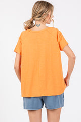 Orange Raw Hem Short Sleeve Top