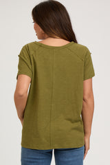 Olive Raw Hem Maternity Short Sleeve Top