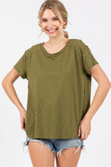 Olive Raw Hem Maternity Short Sleeve Top