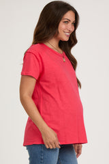 Red Raw Hem Maternity Short Sleeve Top