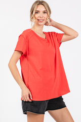 Red Raw Hem Short Sleeve Top