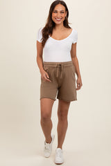 Mocha Raw Hem Maternity Drawstring Shorts