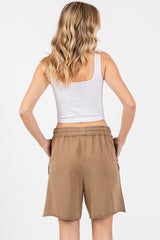 Mocha Raw Hem Drawstring Shorts