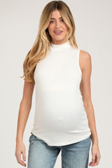 Ivory Sleeveless Mock Neck Maternity Top