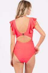 Coral Pink Cutout Flutter One Piece Swimsuit
