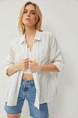 Ivory Striped Gauze Button Down Top