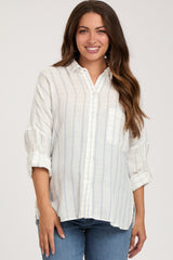 Ivory Striped Gauze Button Down Maternity Top