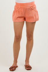 Peach Washed Denim Maternity Shorts