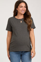 Charcoal Striped Short Sleeve Maternity Top