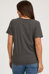 Charcoal Striped Short Sleeve Maternity Top