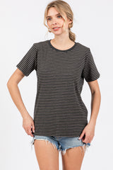 Charcoal Striped Short Sleeve Maternity Top