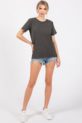 Charcoal Striped Short Sleeve Top