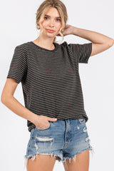 Charcoal Striped Short Sleeve Top