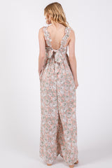 Light Pink Floral Sleeveless Tie Back Jumpsuit