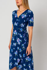 Navy Floral Short Sleeve Wrap Dress