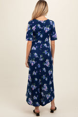 Navy Floral Short Sleeve Maternity Wrap Dress