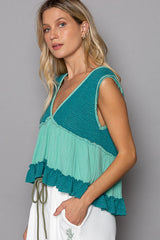 Mint Green Sleeveless Contrast Thermal Cropped Babydoll Top