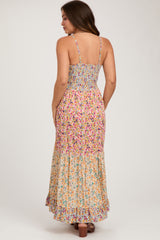 Multi-colored V-Neck Front Twist Maternity Maxi Dress